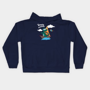 Vector illustration of dinosaur pirate on a ship at the sea Kids Hoodie